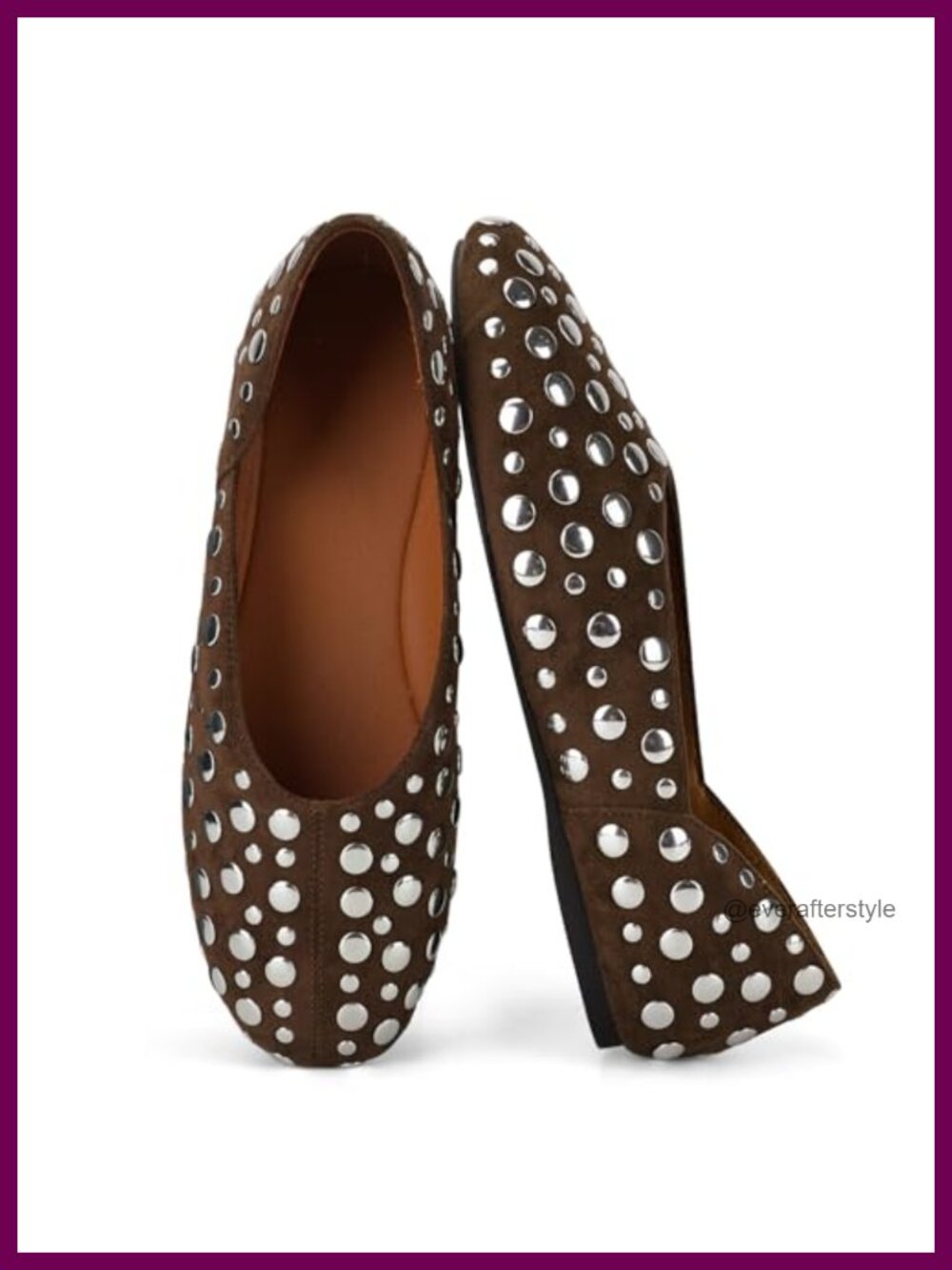 Studded Flats Women Round Toe Slip On Faux Suede Comfortable Dress Casual